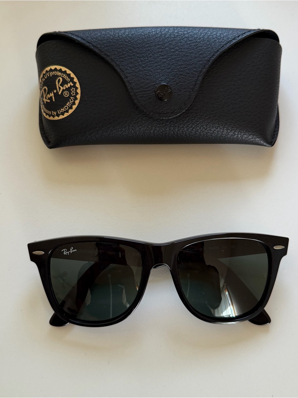 Ray-Ban Black Frame Sunglasses with Dark Green Lenses